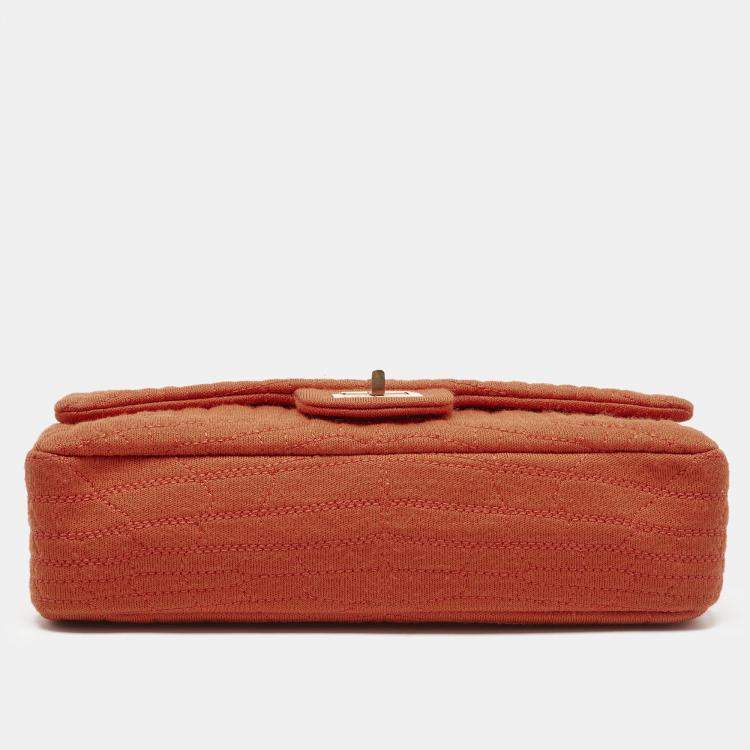 Pre Owned Chanel Orange Quilted Jersey Classic 225 Reissue 2.55 Flap Bag