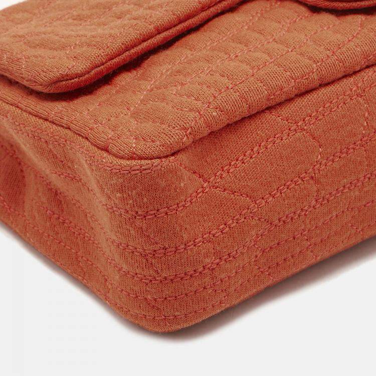 Pre Owned Chanel Orange Quilted Jersey Classic 225 Reissue 2.55 Flap Bag