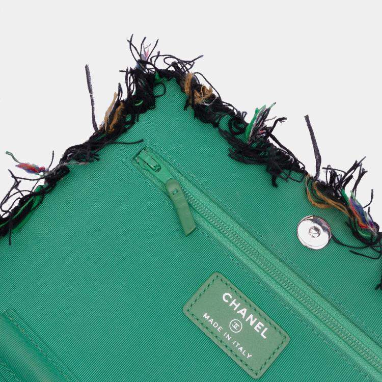 Pre Owned Chanel Black Quilted Boucle Tweed Robot Charm Wallet On Chain