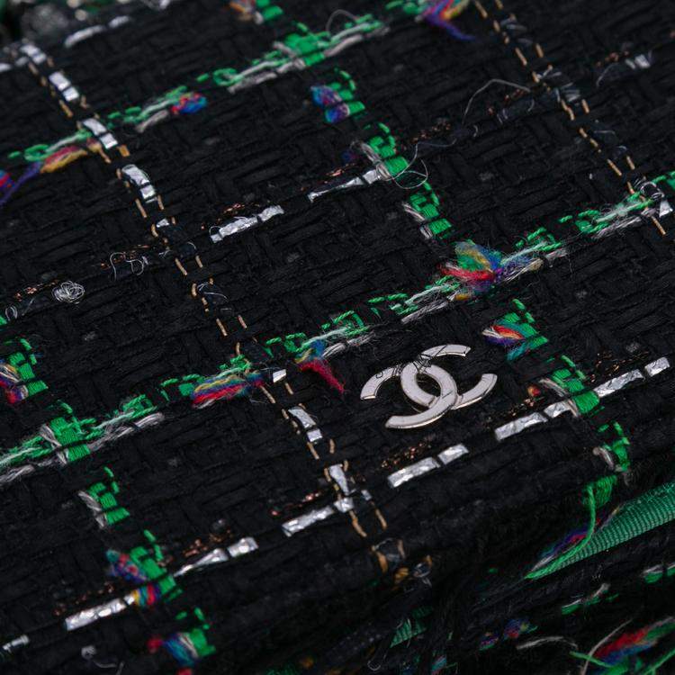 Pre Owned Chanel Black Quilted Boucle Tweed Robot Charm Wallet On Chain