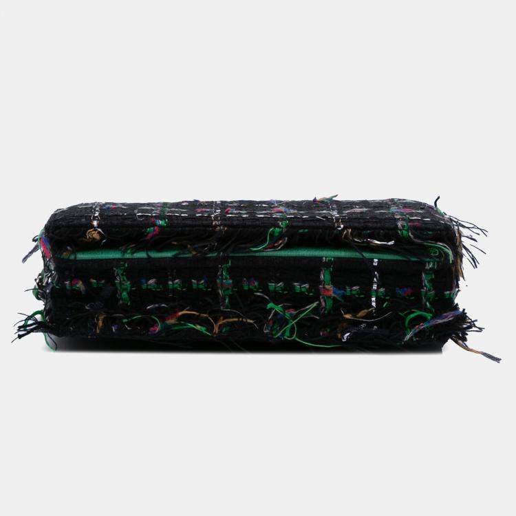 Pre Owned Chanel Black Quilted Boucle Tweed Robot Charm Wallet On Chain
