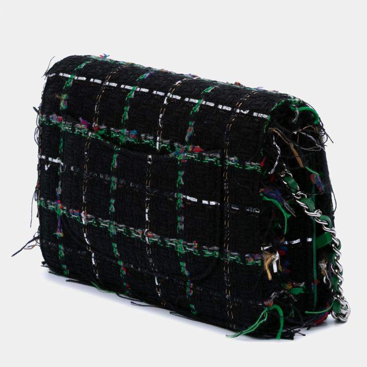 Pre Owned Chanel Black Quilted Boucle Tweed Robot Charm Wallet On Chain