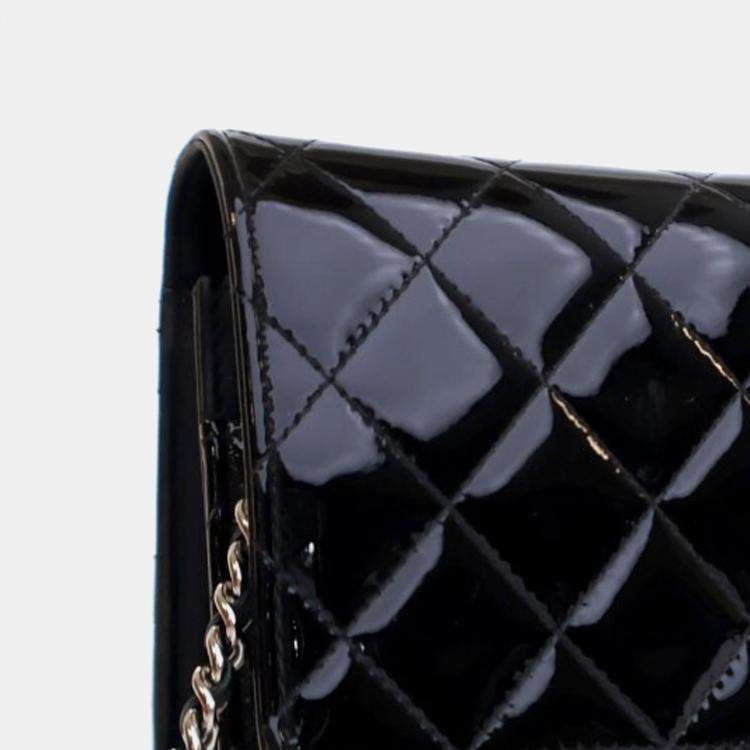 Pre Owned Chanel Black CC Quilted Patent Wallet On Chain
