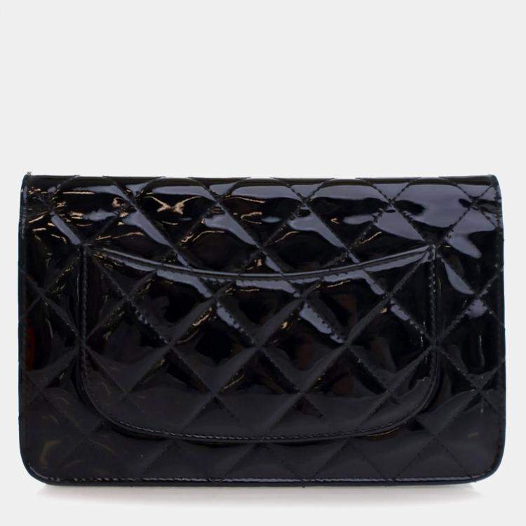 Pre Owned Chanel Black CC Quilted Patent Wallet On Chain