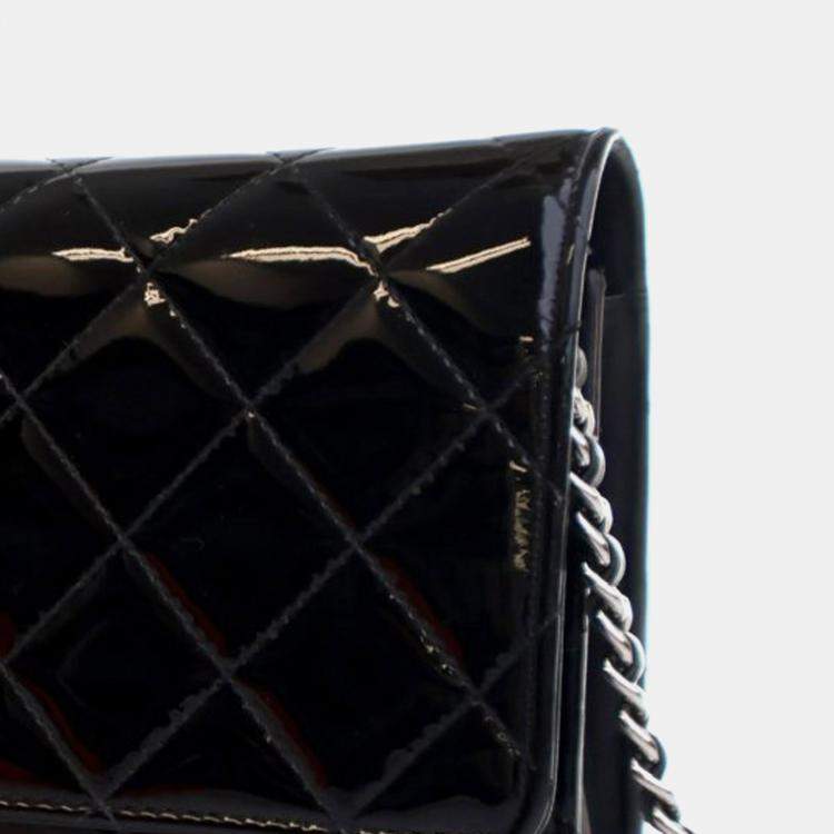 Pre Owned Chanel Black CC Quilted Patent Wallet On Chain