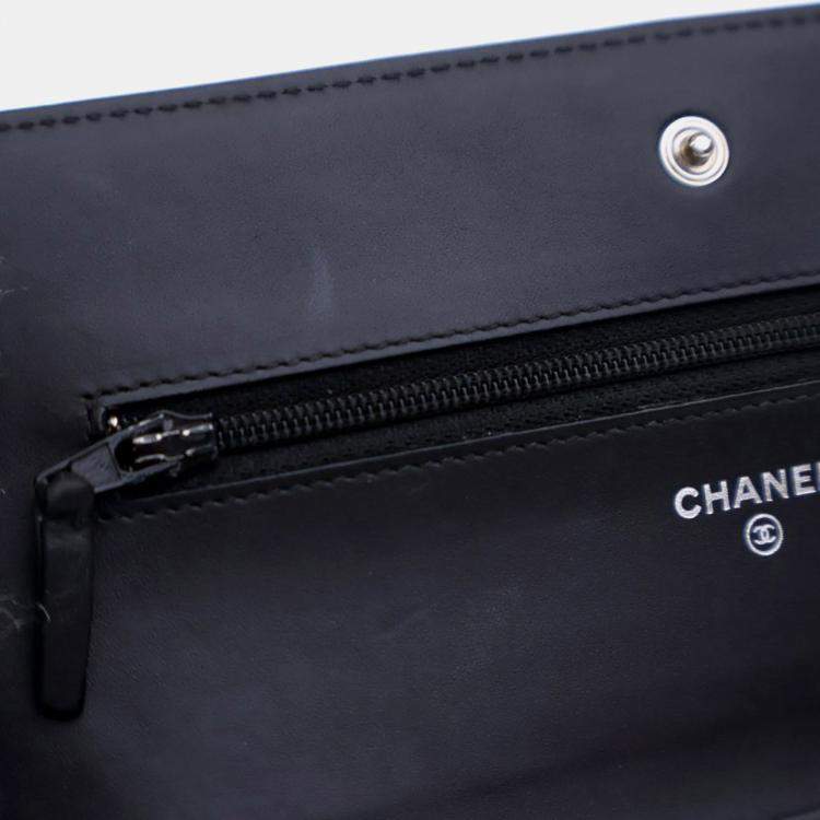 Pre Owned Chanel Black CC Quilted Patent Wallet On Chain