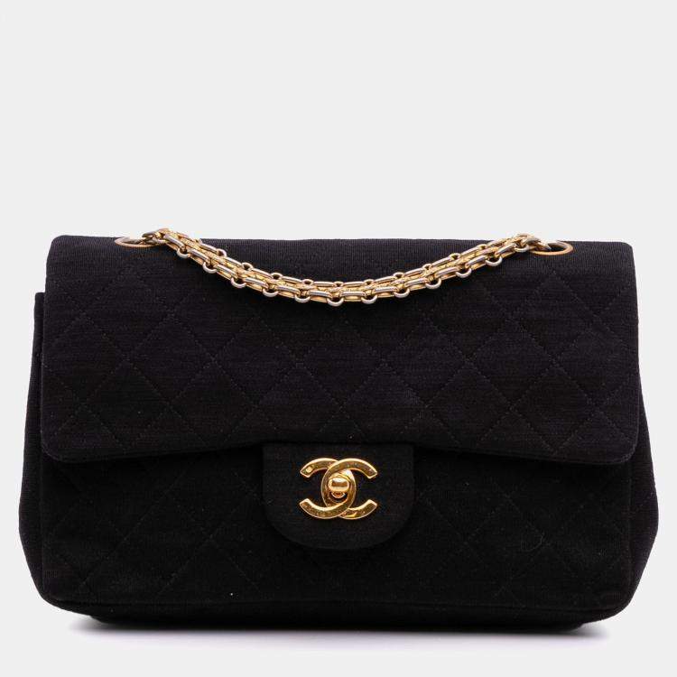 Pre Owned Chanel Black Small Classic Jersey Double Flap