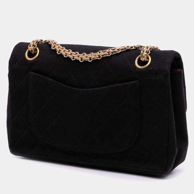 Pre Owned Chanel Black Small Classic Jersey Double Flap