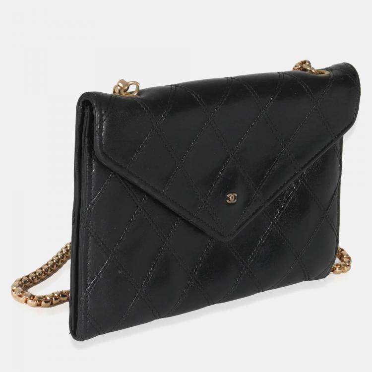 Pre Owned Chanel Vintage Black Quilted Lambskin Mini CC Clutch