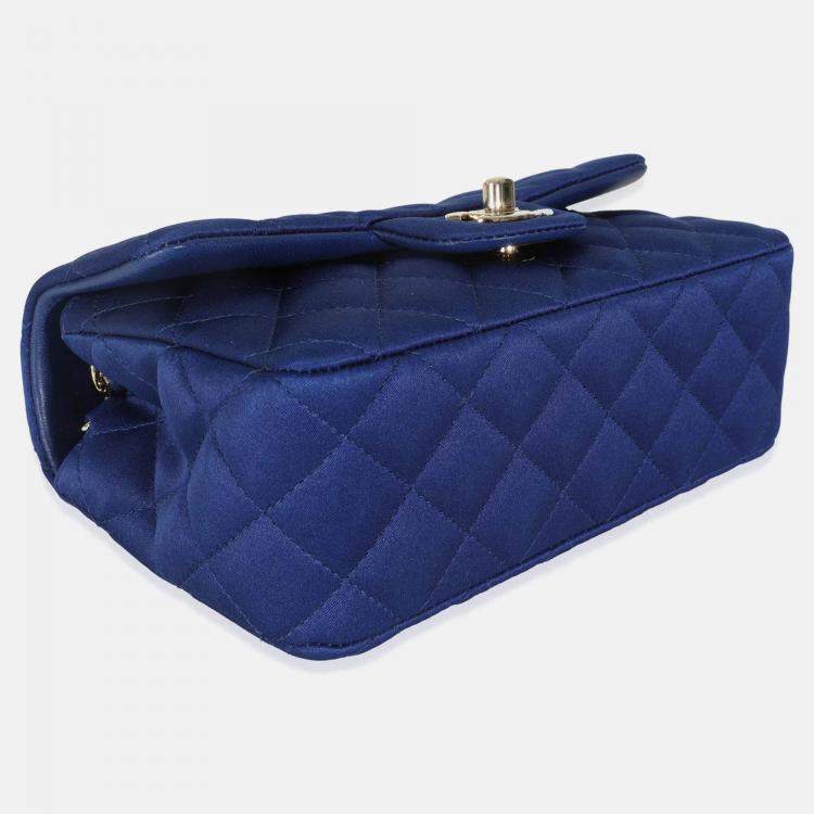 Pre Owned Chanel Navy Quilted Satin Mini Rectangular Classic Flap