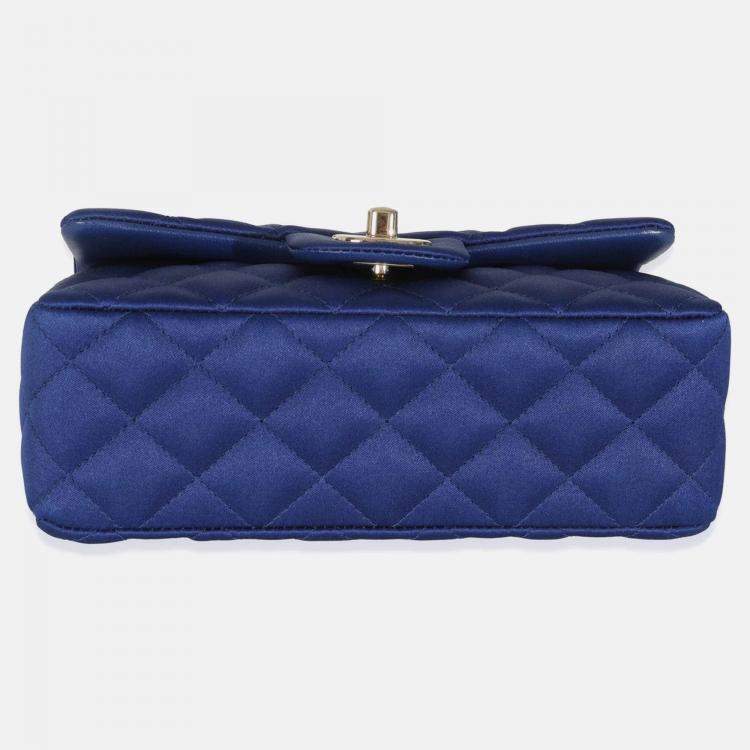 Pre Owned Chanel Navy Quilted Satin Mini Rectangular Classic Flap