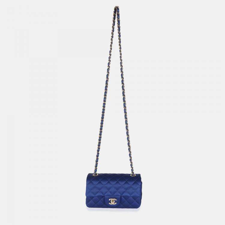 Pre Owned Chanel Navy Quilted Satin Mini Rectangular Classic Flap