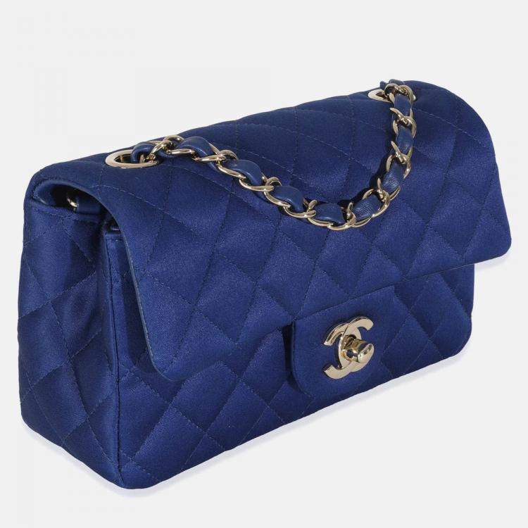 Pre Owned Chanel Navy Quilted Satin Mini Rectangular Classic Flap