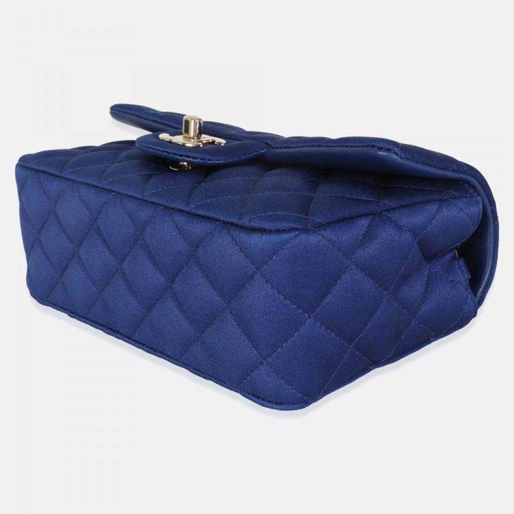 Pre Owned Chanel Navy Quilted Satin Mini Rectangular Classic Flap