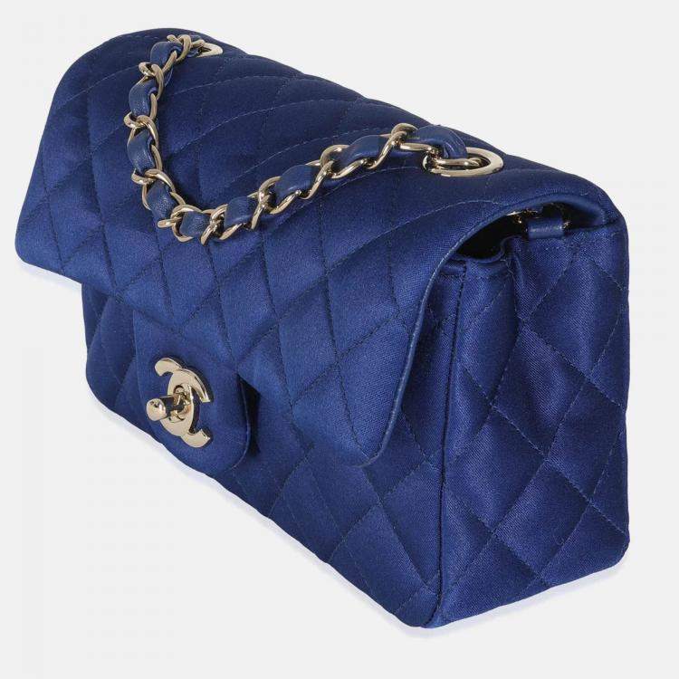 Pre Owned Chanel Navy Quilted Satin Mini Rectangular Classic Flap