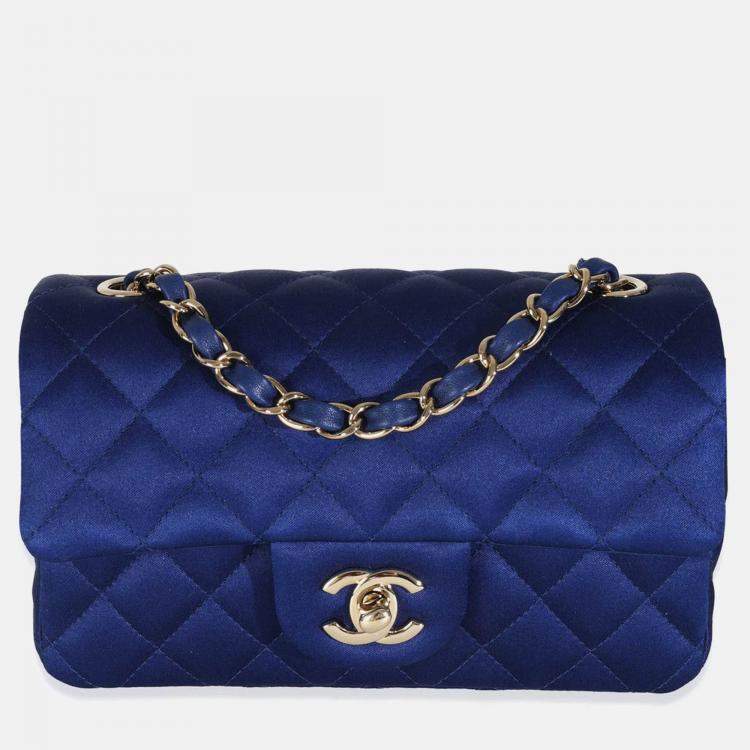 Pre Owned Chanel Navy Quilted Satin Mini Rectangular Classic Flap