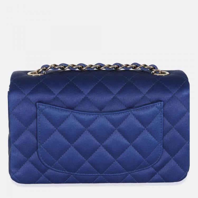 Pre Owned Chanel Navy Quilted Satin Mini Rectangular Classic Flap