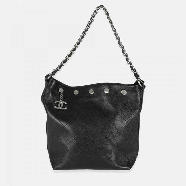 Pre Owned Chanel Black Quilted Calfskin CC Large Button Bucket Bag