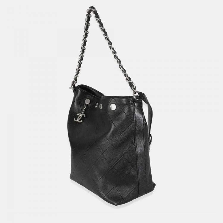 Pre Owned Chanel Black Quilted Calfskin CC Large Button Bucket Bag