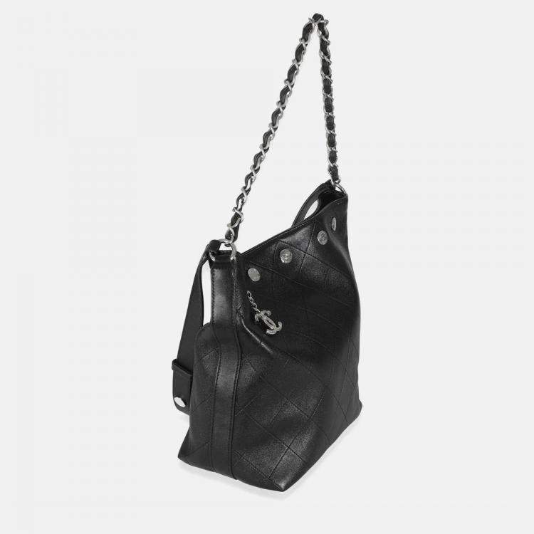 Pre Owned Chanel Black Quilted Calfskin CC Large Button Bucket Bag