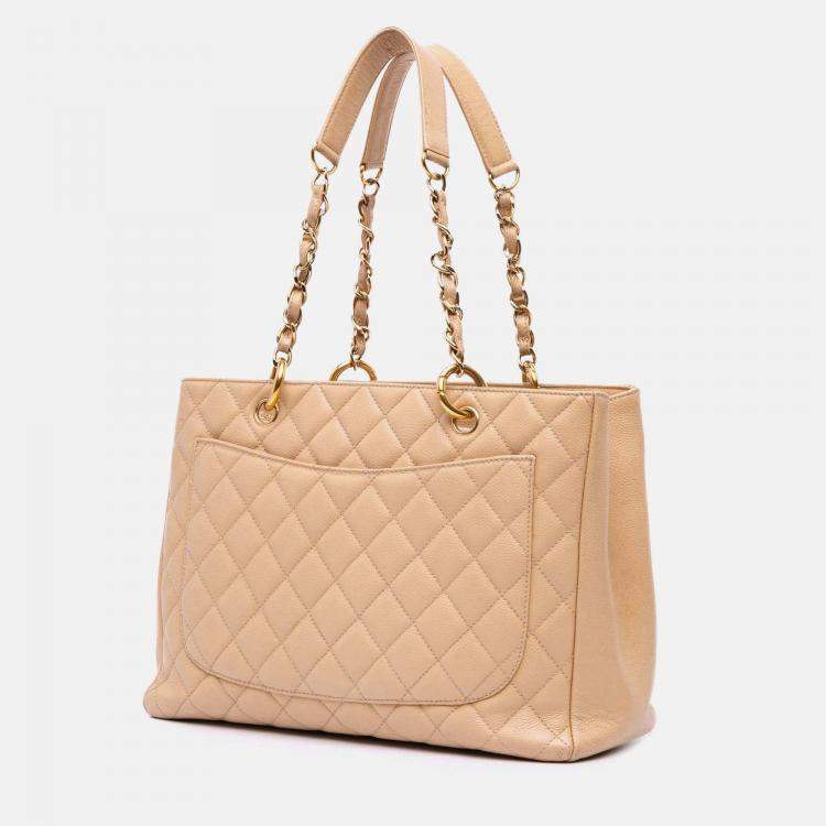 Pre Owned Chanel Beige Caviar Grand Shopping Tote