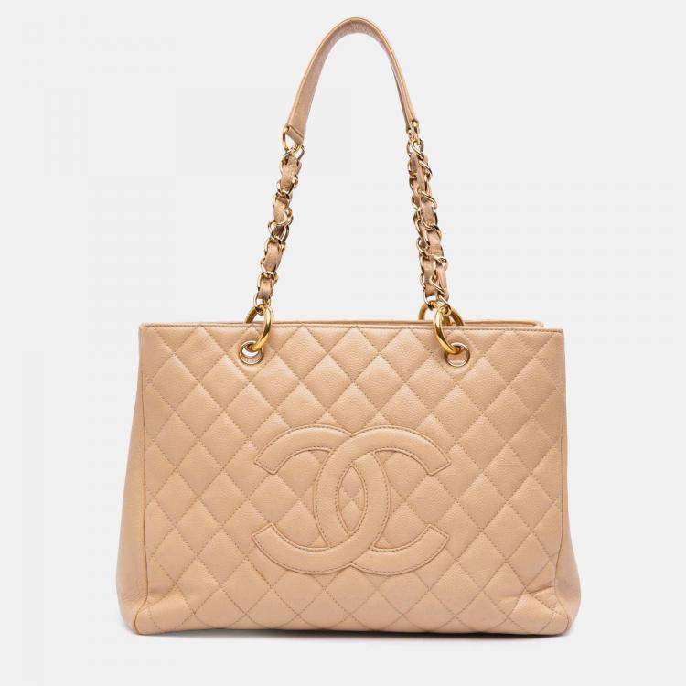 Pre Owned Chanel Beige Caviar Grand Shopping Tote