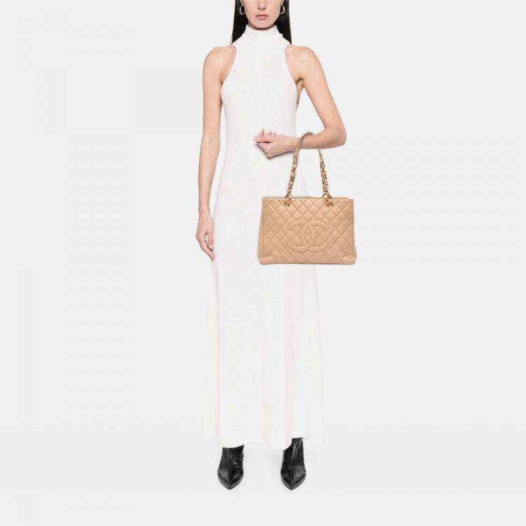 Pre Owned Chanel Beige Caviar Grand Shopping Tote