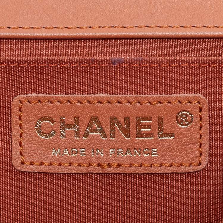 Pre Owned Chanel Orange Quilted Leather Medium Classic Boy Flap Bag