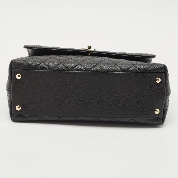 Pre Owned Chanel Black Quilted Caviar Leather Medium Coco Top Handle Bag