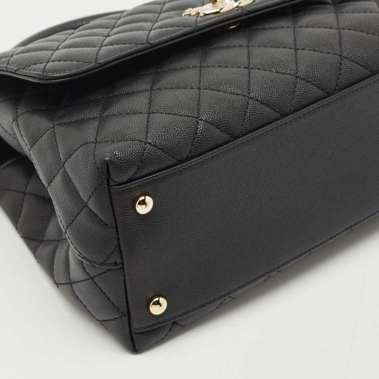 Pre Owned Chanel Black Quilted Caviar Leather Medium Coco Top Handle Bag