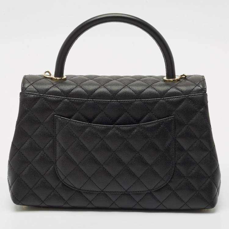 Pre Owned Chanel Black Quilted Caviar Leather Medium Coco Top Handle Bag