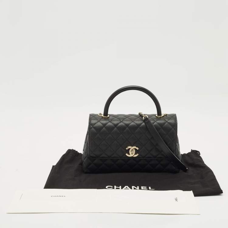 Pre Owned Chanel Black Quilted Caviar Leather Medium Coco Top Handle Bag
