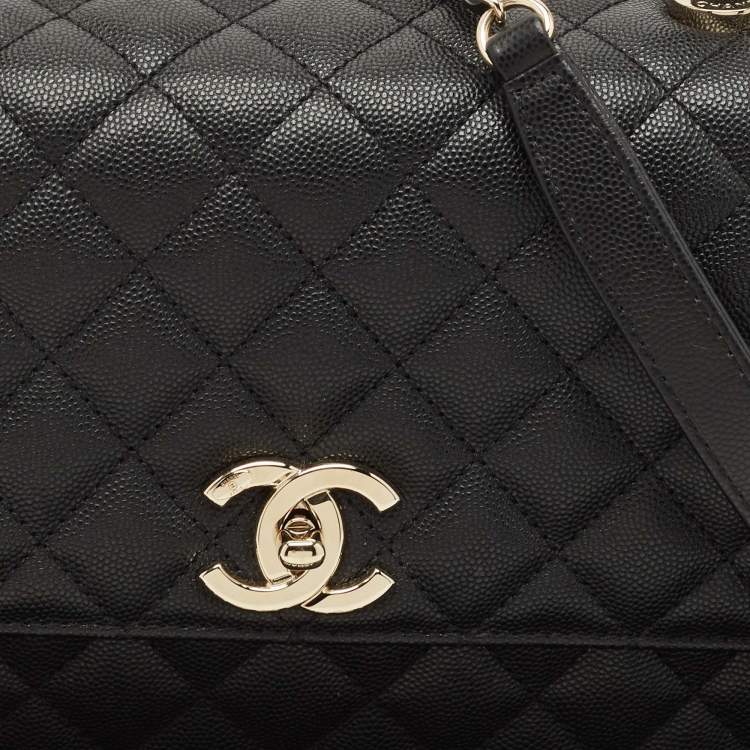 Pre Owned Chanel Black Quilted Caviar Leather Medium Coco Top Handle Bag