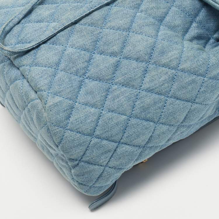 Pre Owned Chanel Light Blue Quilted Denim Small Urban Spirit Backpack