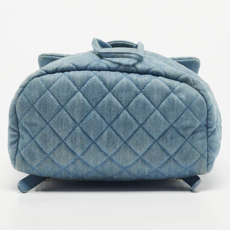 Pre Owned Chanel Light Blue Quilted Denim Small Urban Spirit Backpack