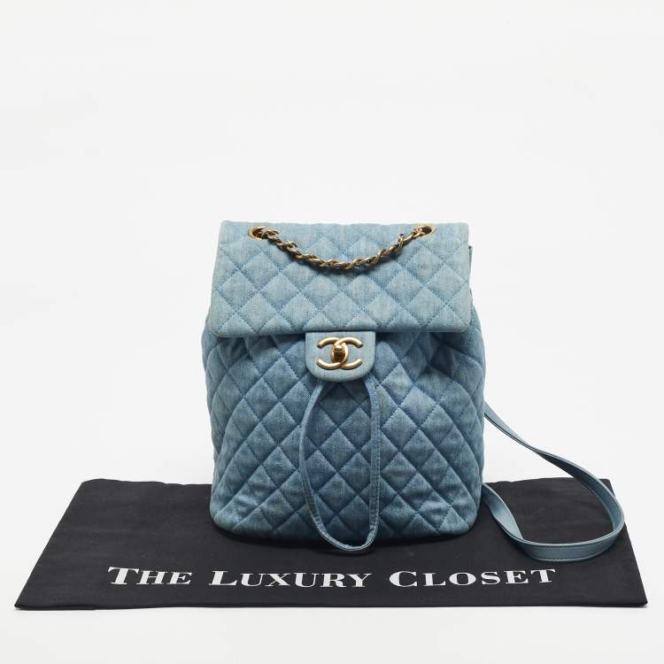 Pre Owned Chanel Light Blue Quilted Denim Small Urban Spirit Backpack