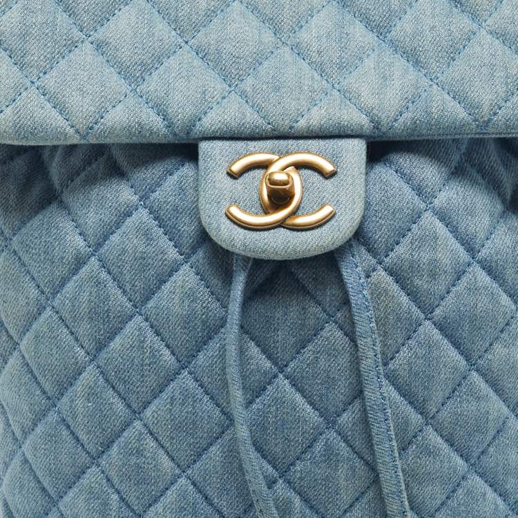 Pre Owned Chanel Light Blue Quilted Denim Small Urban Spirit Backpack