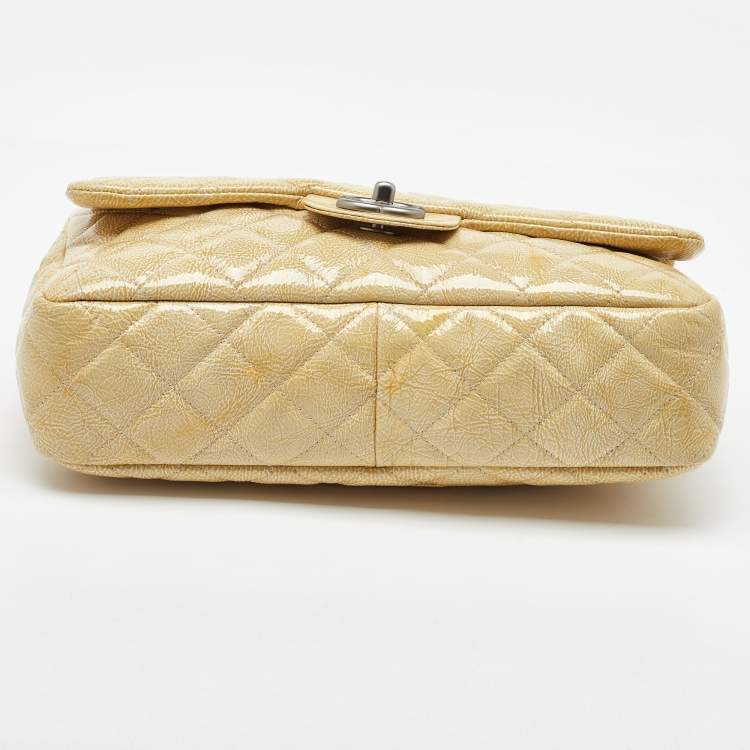 Pre Owned Chanel Yellow Quilted Pattern Patent Leather Jumbo Classic Single Flap Bag
