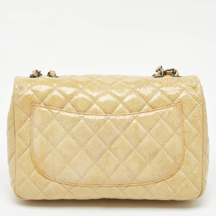 Pre Owned Chanel Yellow Quilted Pattern Patent Leather Jumbo Classic Single Flap Bag
