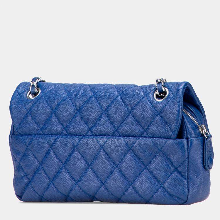 Pre Owned Chanel Blue Medium Quilted Caviar Easy Flap Bag