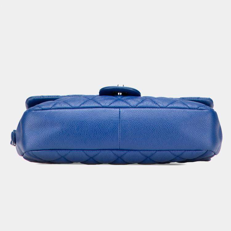 Pre Owned Chanel Blue Medium Quilted Caviar Easy Flap Bag