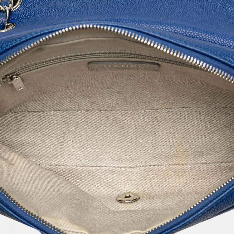 Pre Owned Chanel Blue Medium Quilted Caviar Easy Flap Bag