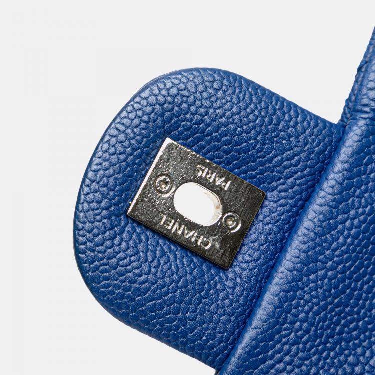 Pre Owned Chanel Blue Medium Quilted Caviar Easy Flap Bag