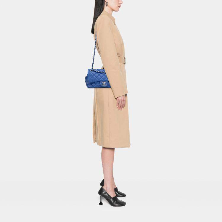 Pre Owned Chanel Blue Medium Quilted Caviar Easy Flap Bag
