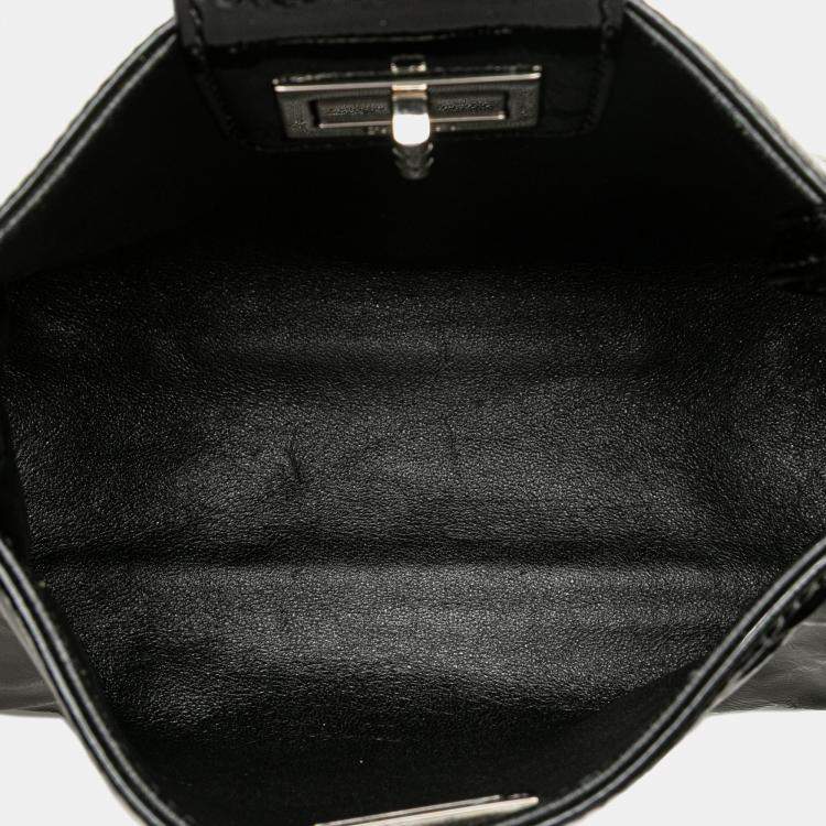 Pre Owned Chanel Black Patent Mademoiselle Lock Convertible Wrist Clutch