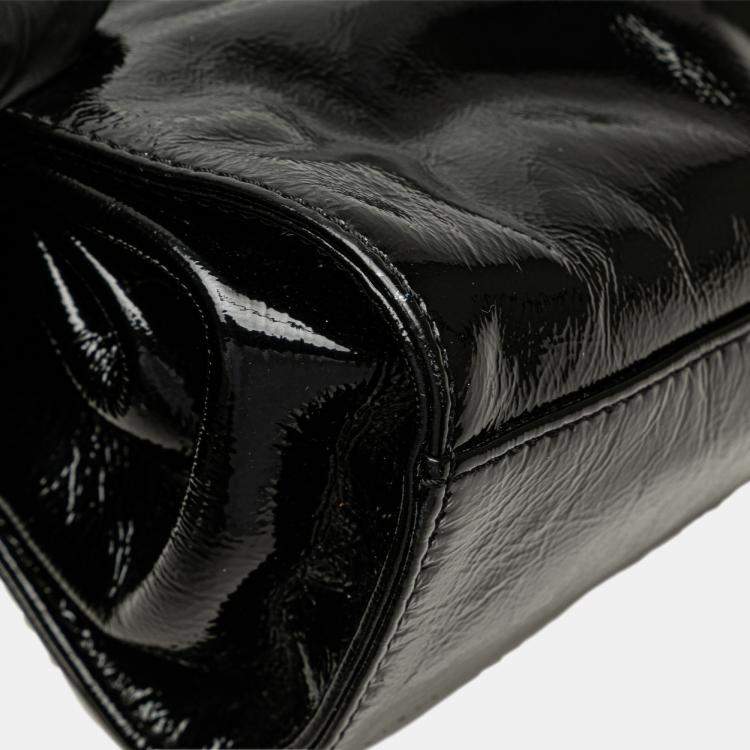 Pre Owned Chanel Black Patent Mademoiselle Lock Convertible Wrist Clutch