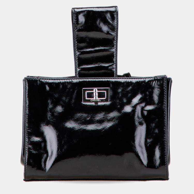 Pre Owned Chanel Black Patent Mademoiselle Lock Convertible Wrist Clutch