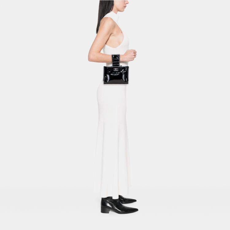 Pre Owned Chanel Black Patent Mademoiselle Lock Convertible Wrist Clutch
