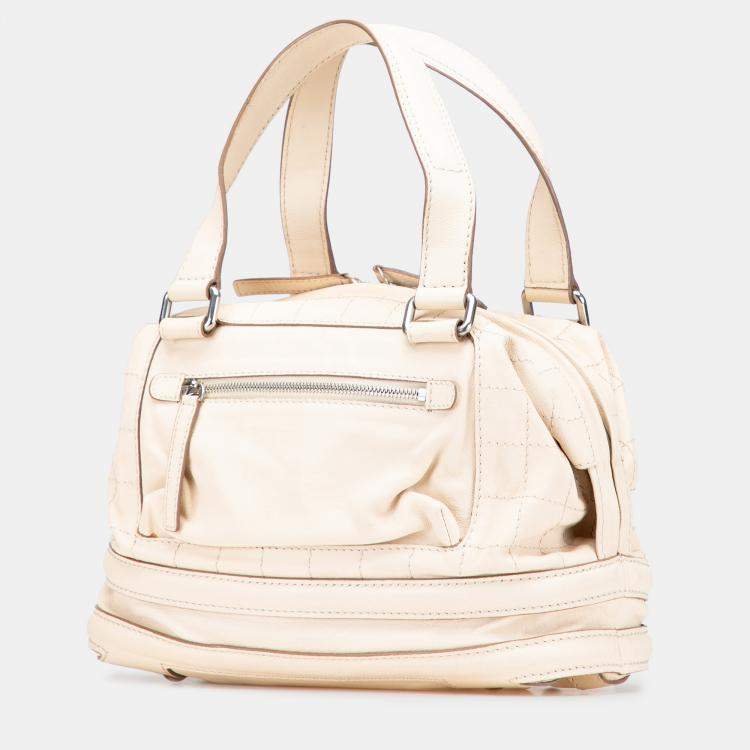 Pre Owned Chanel Beige Goatskin Square Stitch Essential Bowler