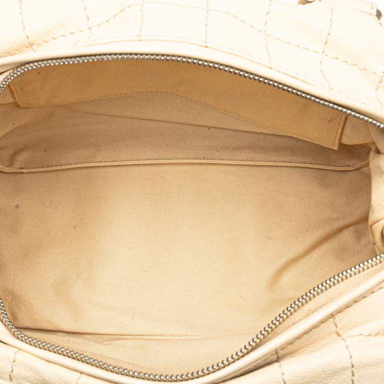Pre Owned Chanel Beige Goatskin Square Stitch Essential Bowler